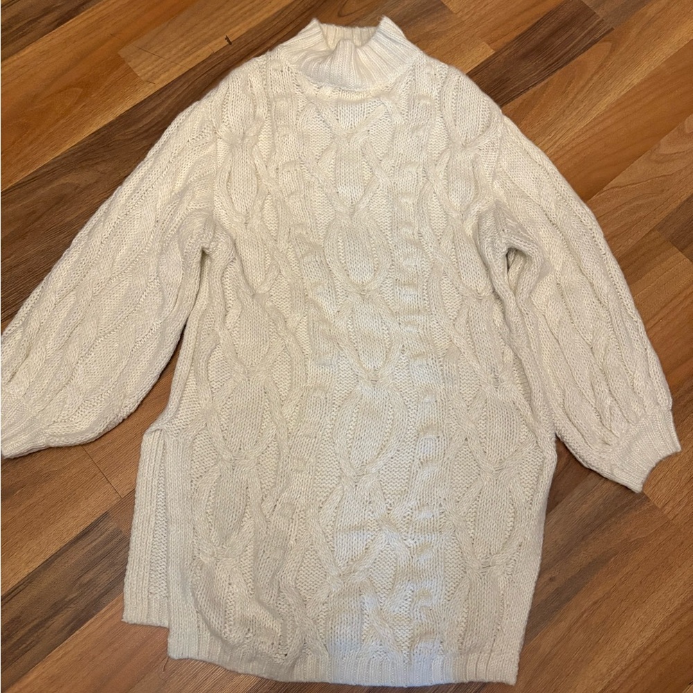 H&M Ivory Cable Knit Turtleneck Dress